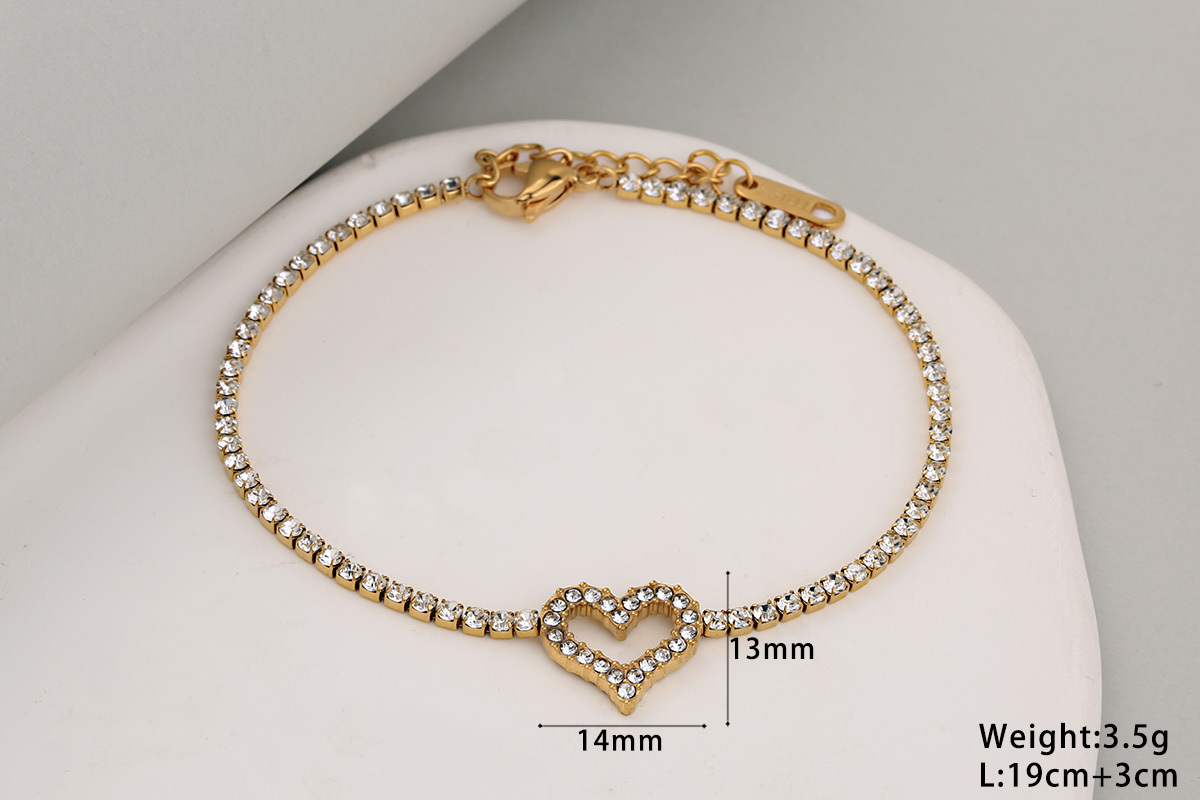 Stainless Steel Full Drill Jewelry Set Cross Circle Heart Shaped Vacuum Plating 18K Gold Dipped Water Diamond Accessories