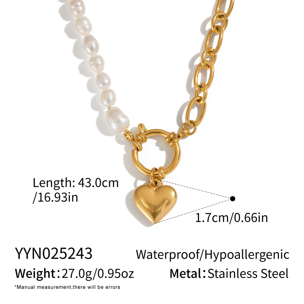 Elegant Stainless Steel Pearl Heart Necklace Non-Fading For Banquet High-End Jewelry Accessories Natural Freshwater Pearls
