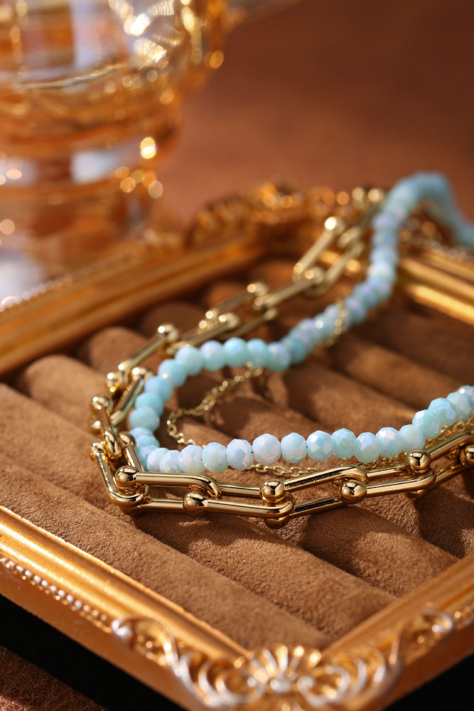 Titanium Steel Bohemian Double Layer Necklace For Women Natural Stone Beads Clavicle Chain Jewelry Accessories