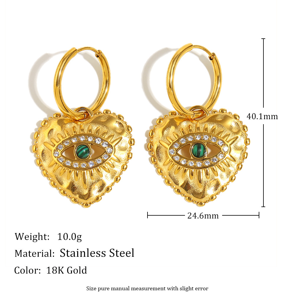 PVD Coated Real Gold Plated Heart Shape 304 Stainless Steel Retro Lady Waterproof Non Tarnish Charm Sleeper Hoop Earrings Drop Earrings