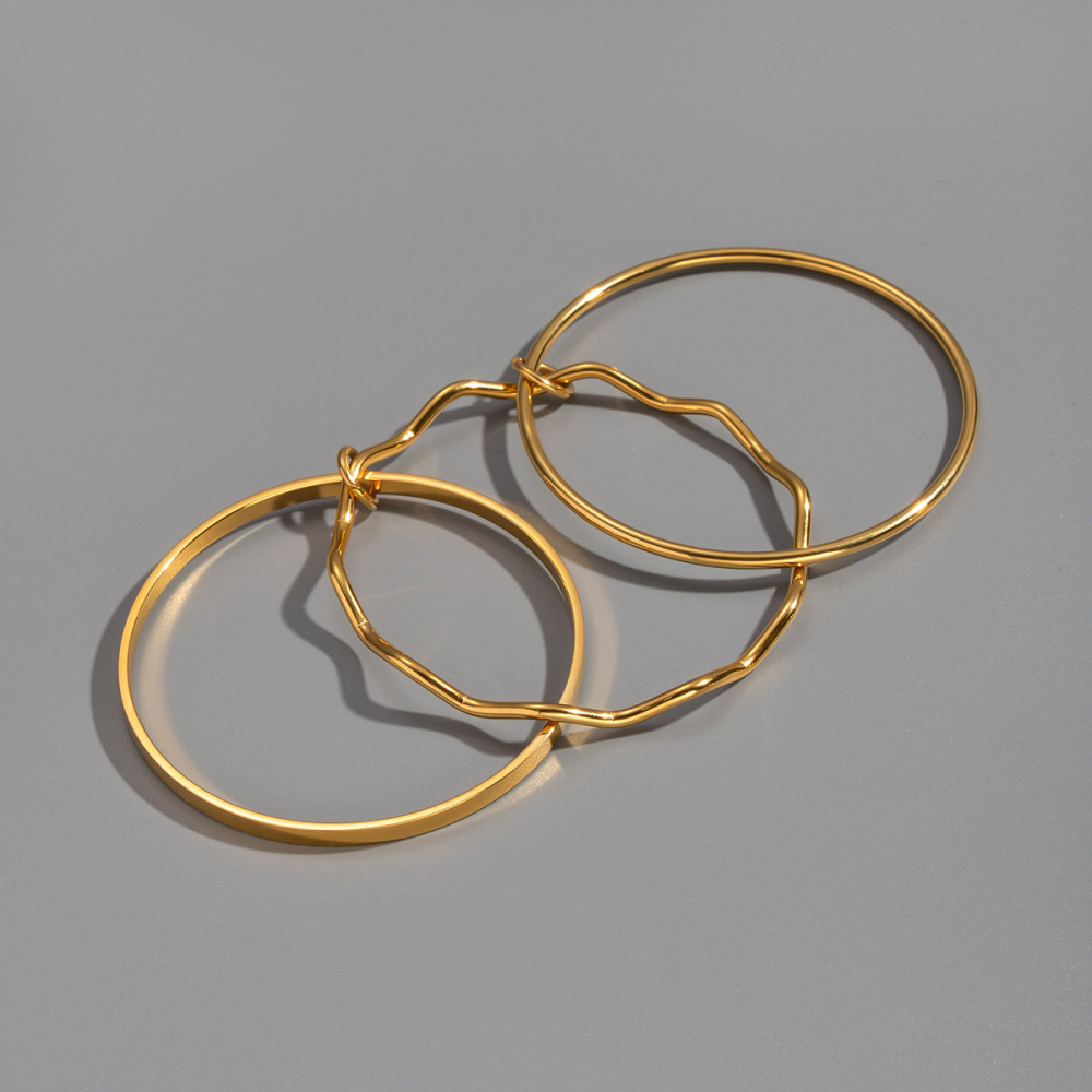 Layered Wave Ring Bracelet Set 3-Piece Stainless Steel Vacuum Plated Women's Jewelry Accessories Square