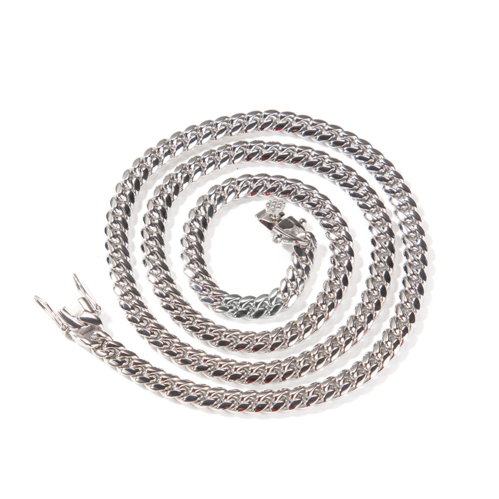 Fashion European And American Hip-Hop Gold-Plated Titanium Steel 6mm Cuban Necklace Men's 316L Stainless Steel Vacuum Electroplated Solid Color Bracelet Fashion Accessories Jewelry