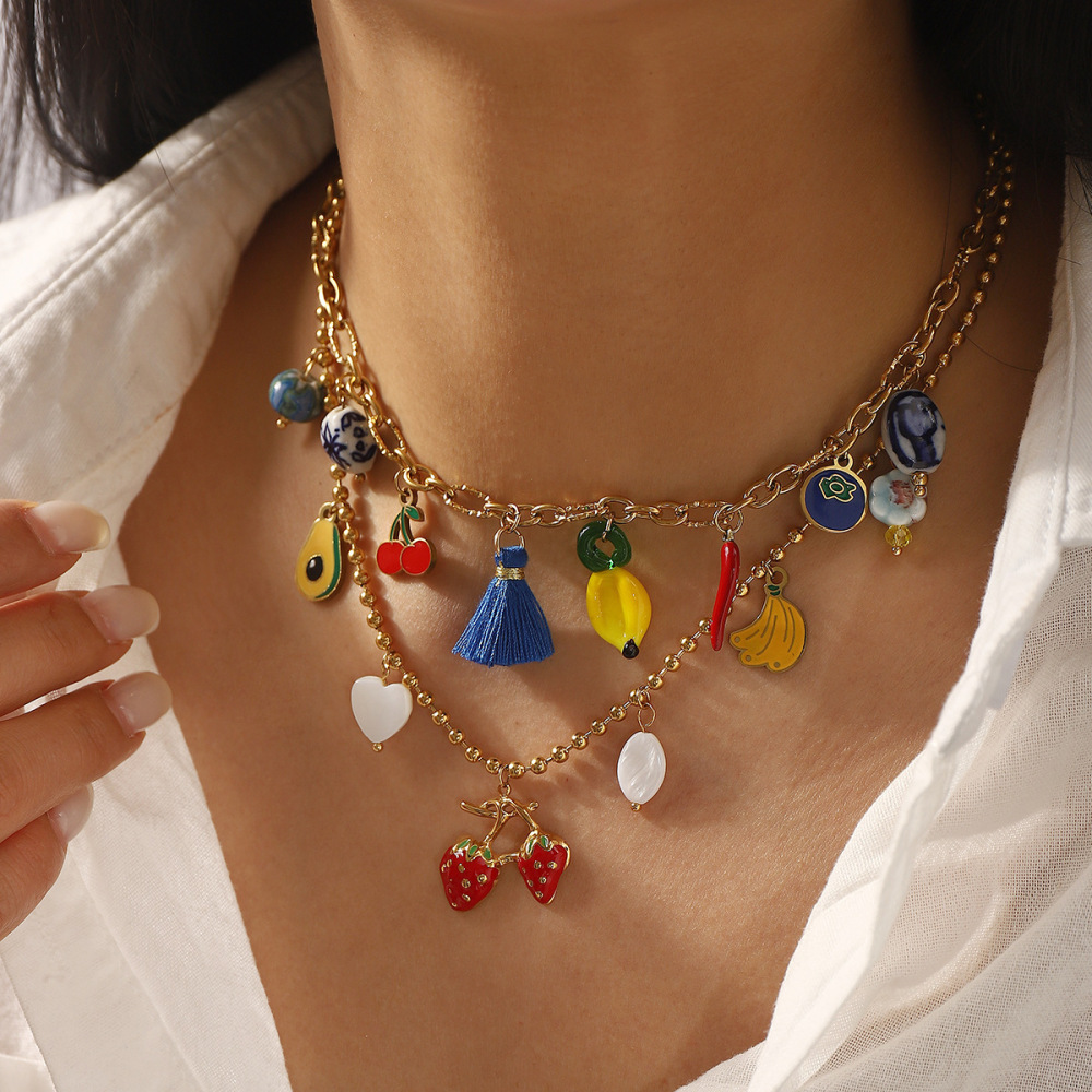 Casual  Style Fruit Pendants Women's Necklace Fashionable Stainless Steel Sun Star Pendant Jewelry