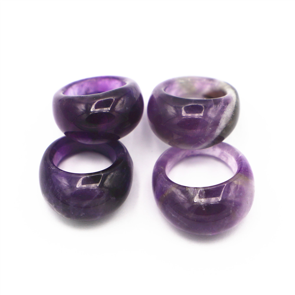 Natural Stone Amethyst Ring Smooth Surface Geometric Pattern Unisex Original Design Crystal Waterdrop Jewelry Accessories