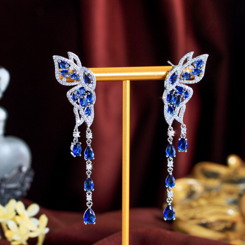 Elegant Long Teardrop Butterfly Tassel Earrings Copper Style Wedding Date Suitable Women's Fashion Jewelry Accessories