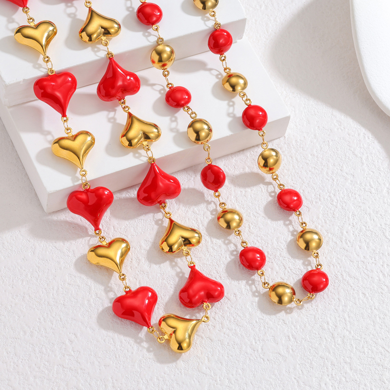 304 Stainless Steel Gold Heart Necklace Accessories For Women, Light Luxury, Non-Fading Sweater Necklace, Vacuum Plating (Furnace)