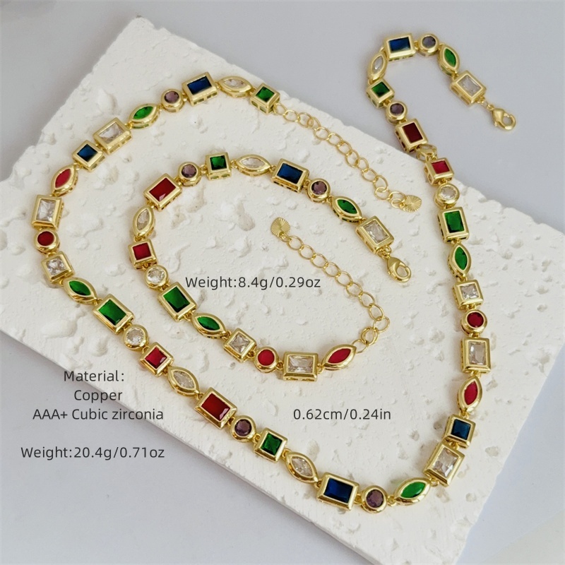 Wholesale Jewelry Classic Style Geometric Copper Zircon 18K Gold Plated Bracelets Necklace Jewelry Set Italian Charm & Links