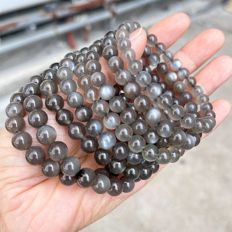JD Jewelry 8A Natural Black Moonstone Bracelet Extended Fashion Simple Versatile Round Bead Classic Gift Bracelet
