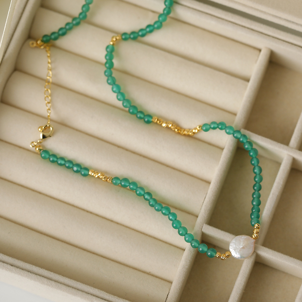 Copper 18K Gold Plated Simple Style Classic Style Beaded Plating Round Freshwater Pearl Agate Necklace