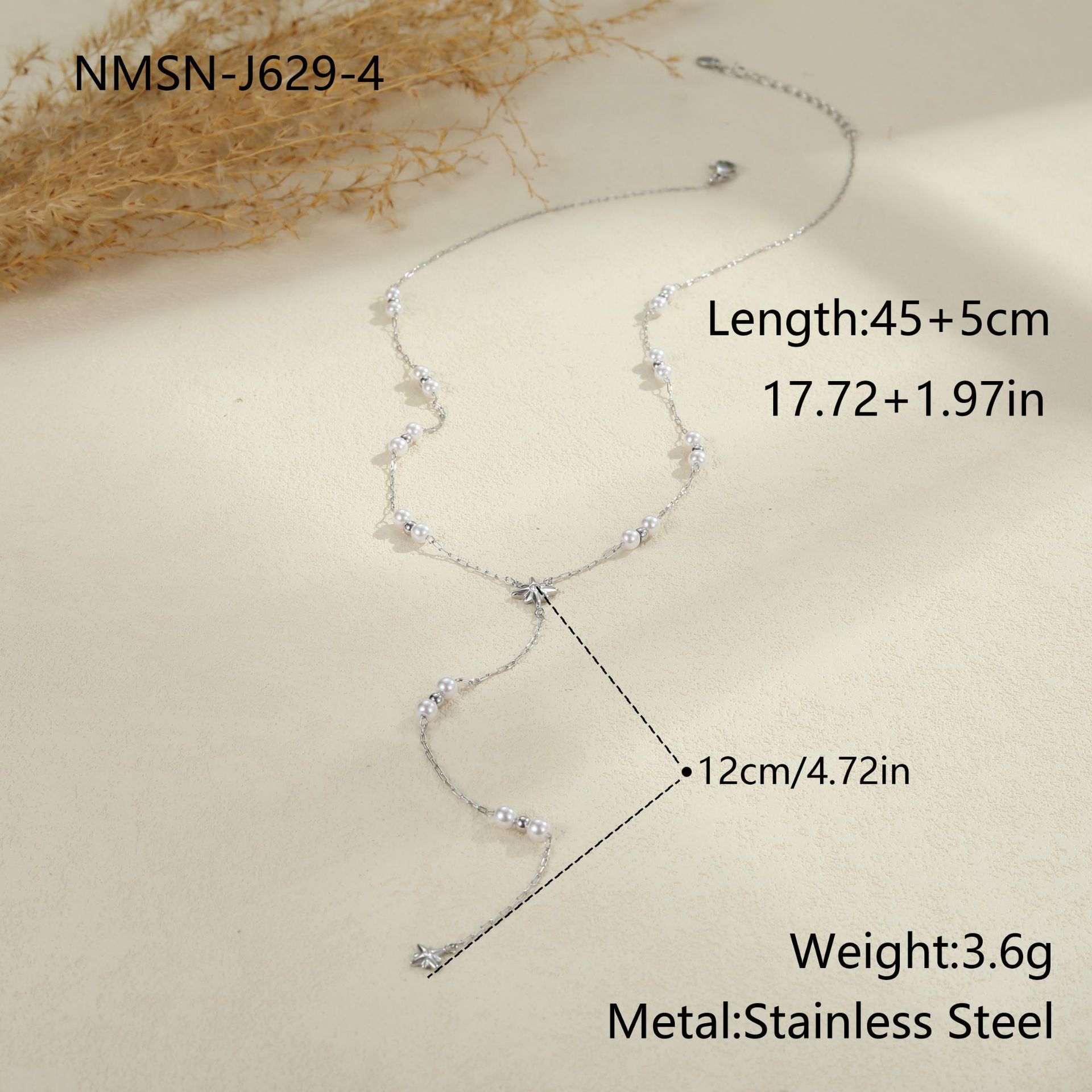 Fashionable  Imitation Pearl Tassel Pendant Stainless Steel Necklace Y Chain Versatile Elegant Clavicle Chain