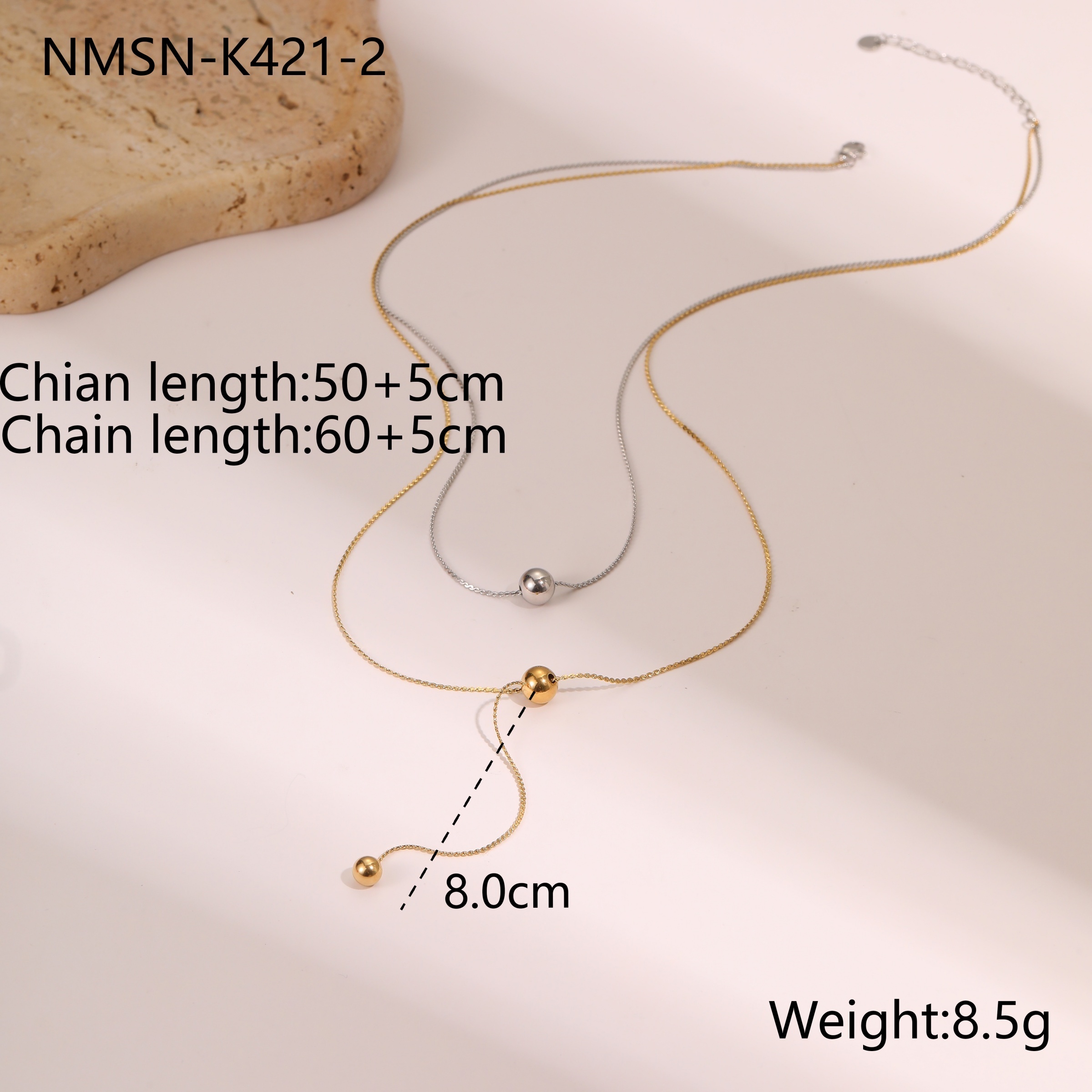 Fashionable Minimalist Double Layer Beaded Tassel Necklace Titanium Steel Non-Fading 18K Gold Plated Clavicle Chain Jewelry