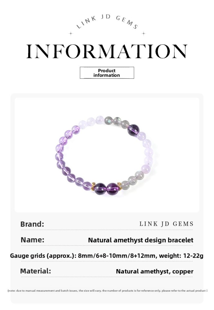 JD Jewelry Natural Amethyst Lucky Bead Design Bracelet Ice Transparent Purification High-end Feel Women's Accessories Simple Style