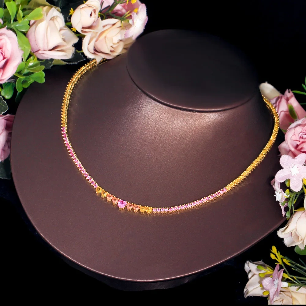 Heart-Shaped Water-Plated Copper Zircon (Jewelry) Waterproof Non-Fading Safety Clasp Tennis Chain (Full Diamond Chain) Necklace For Women