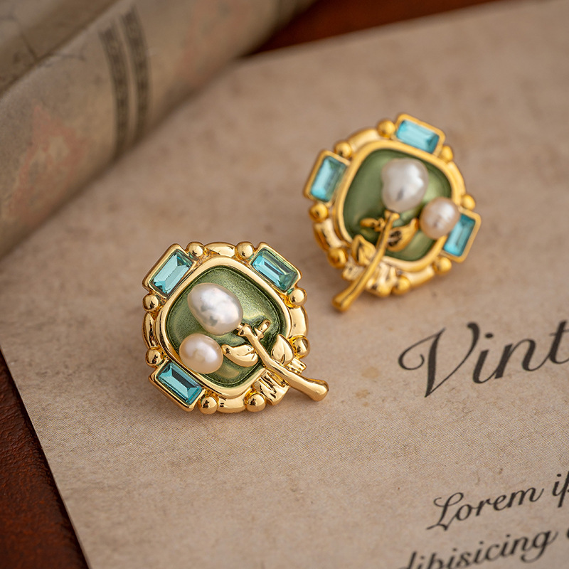 Natural Pearl Earrings For Women New Chinese Style Floral Design 925 Silver Needle Retro Courtship Fashion Jewelry Accessories