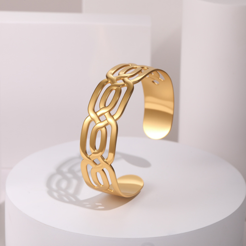 Exaggerated  Style Fashion Stainless Steel Bracelet Plated 18K Gold Geometric Texture Luxury Hand Jewelry