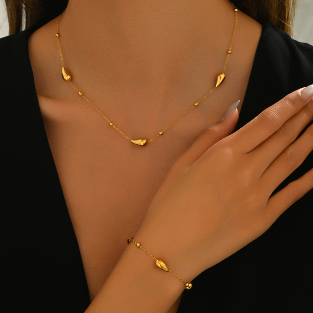 Fashionable Stainless Steel Necklace Bracelet Set For Women Geometric Pattern 18K Gold Plated Jewelry Accessories Suitable For Daily Wear And Parties