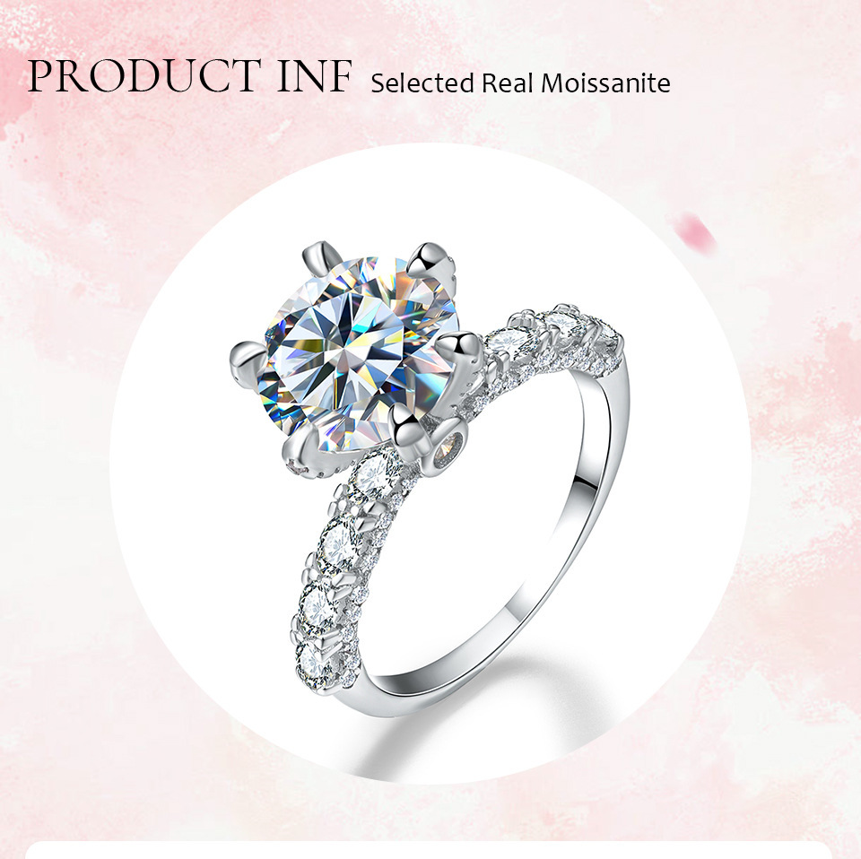 Moissanite 925 Sterling Silver Rings Solid Color Long-Lasting Plated White Gold Plated Rings