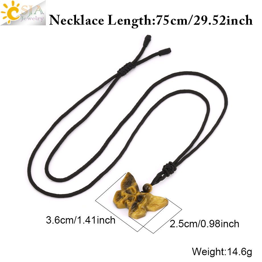 Elegant Retro Style Butterfly Natural Stone Rope Woven Chain Pendant Necklace Wholesale Carved Grimace Semi-Precious Crystal Halloween Theme Jewelry Accessories