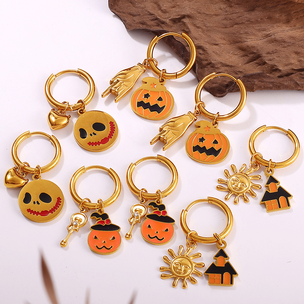 New European And American Cross-Border Fashion Halloween Series Quirky DIY Pendant Earrings Stainless Steel Oil Drop Niche Ear Jewelry