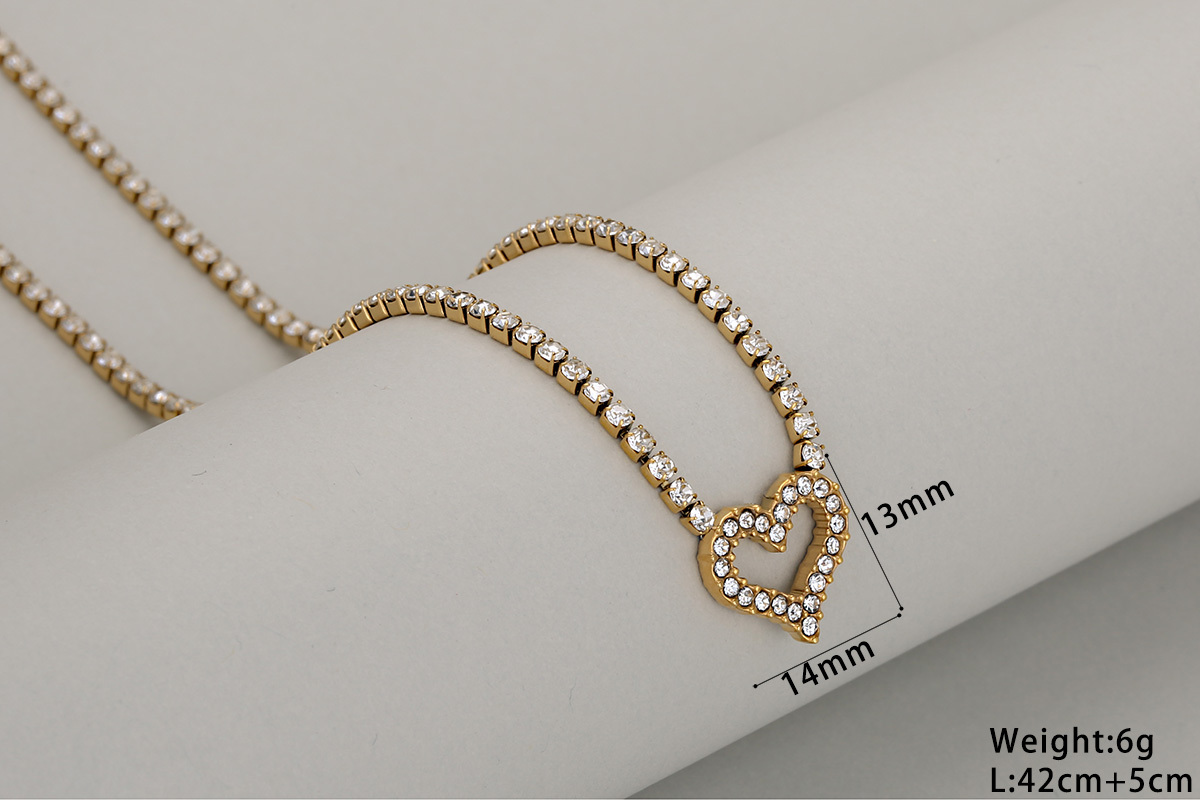 Stainless Steel Full Drill Jewelry Set Cross Circle Heart Shaped Vacuum Plating 18K Gold Dipped Water Diamond Accessories