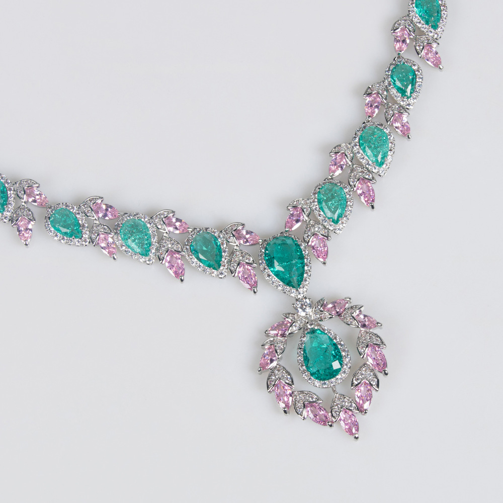 Bride Dress Jewelry Set Zircon Waterdrop Embedded Multicolor Middle East Accessories Necklace Earrings Jewelry Luxury Style