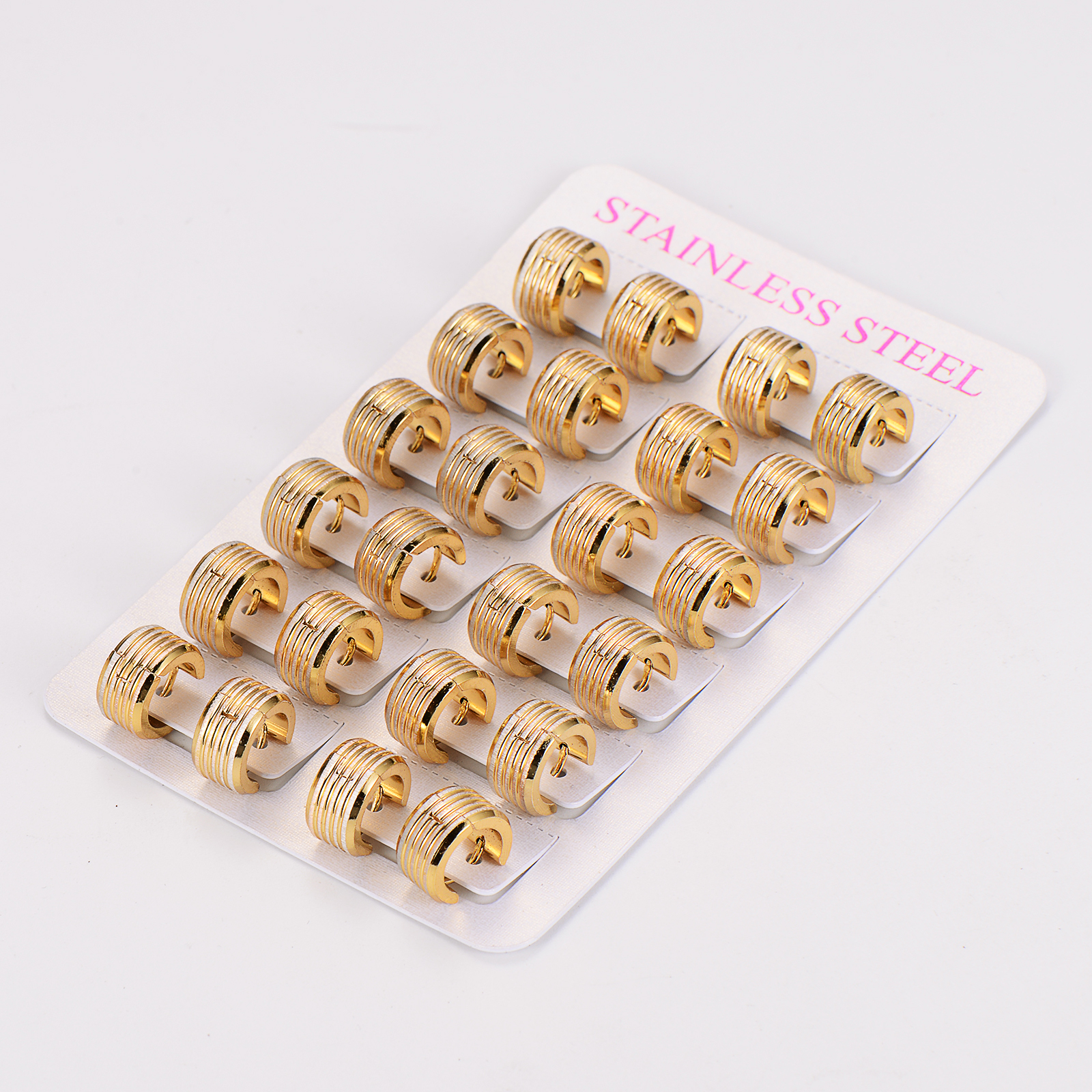 AML201 Stainless Steel Circle Ribbed Wide Ear Hoop Earrings Water Plated Imitation Gold Fashion Personality Wholesale