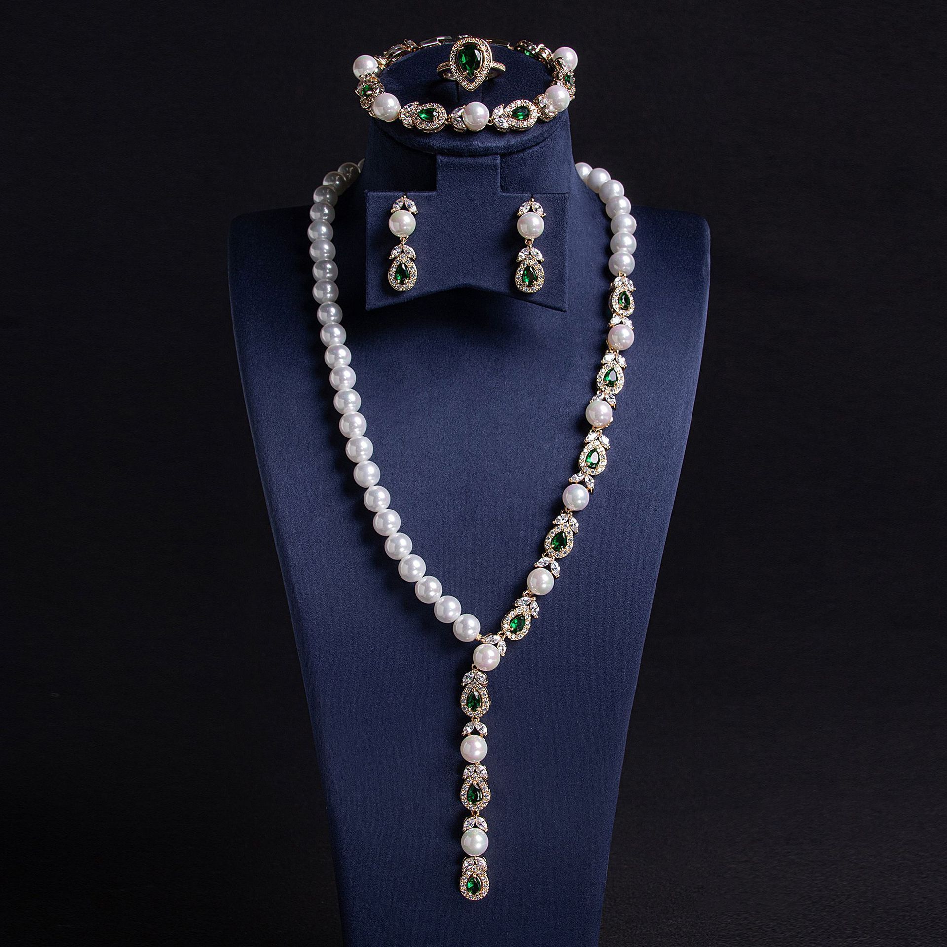 Luxurious Pearl Necklace And Earring Set Full Of Zirconium Stones For Banquet Elegant Accessories Wedding Jewelry