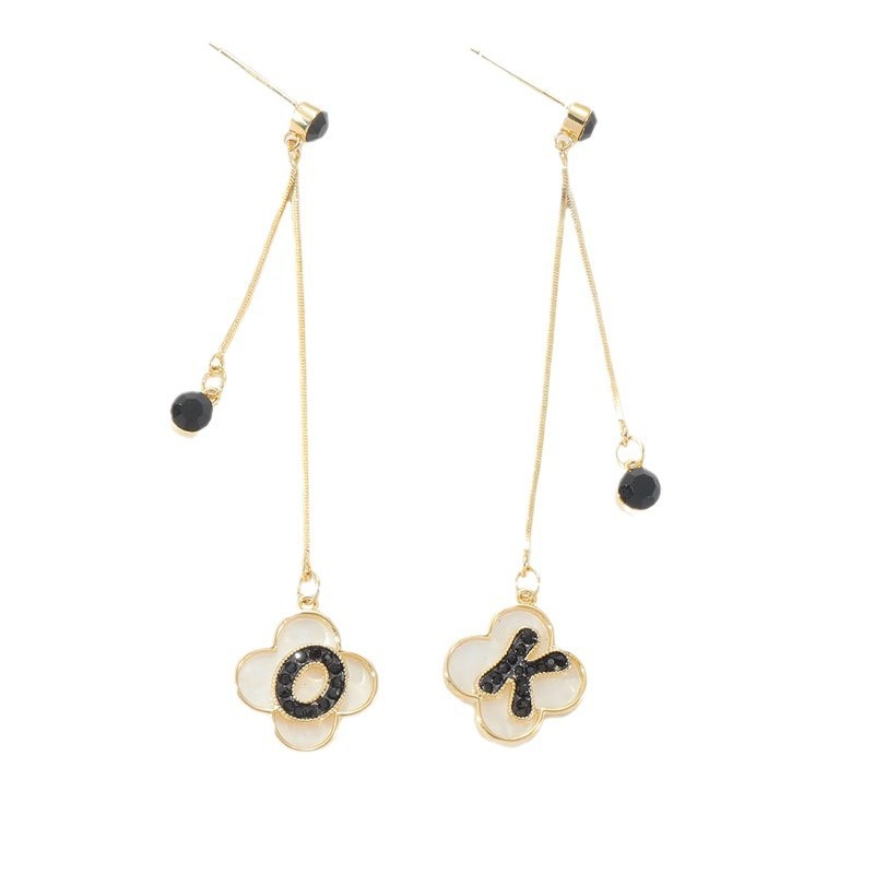 Trendy Long Letter Earrings Women Fashionable Tassel Dangle Studs Face Slimming Elegant Copper Plated Alphabet Jewelry