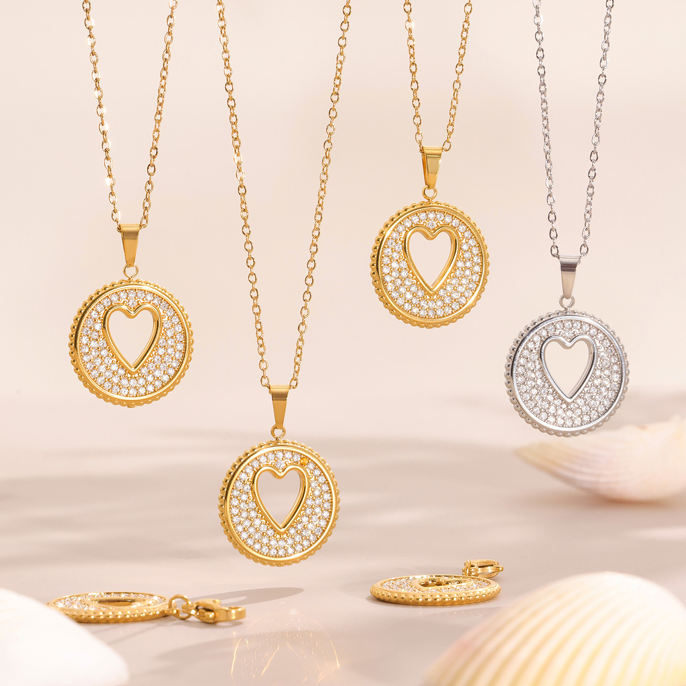 Stainless Steel DIY Fruit Pendant Necklace Round Hollow Heart Zirconia Cherry Grape Pineapple Design Jewelry For Women Lobster Clasp