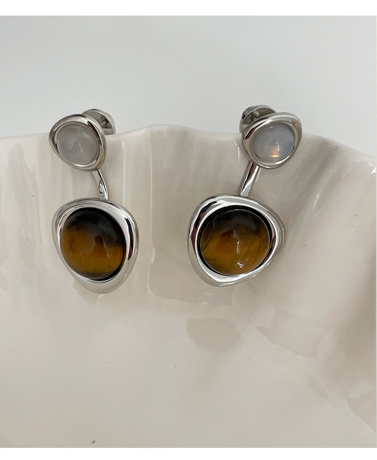 Elegant Vintage Tiger Eye Stone Pendant Necklace Set For Women Geometric Irregular Design Unique Fashion Jewelry Accessories