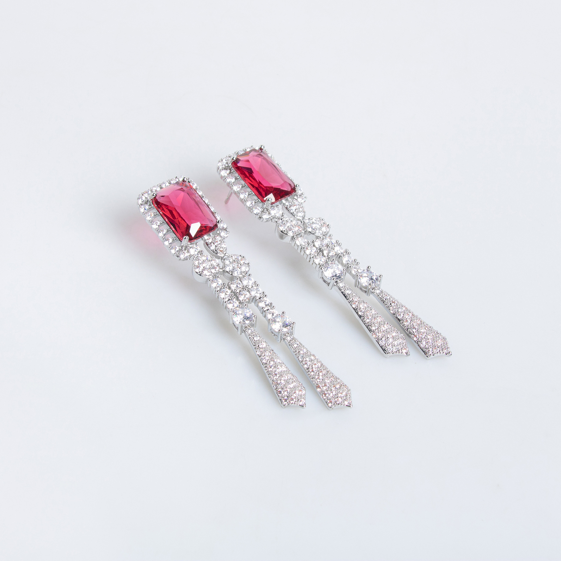 Elegant Simple Wedding Necklace Earring Set Zircon Flower Jewelry Accessories For Dress Silver Needle Tassel Decorations