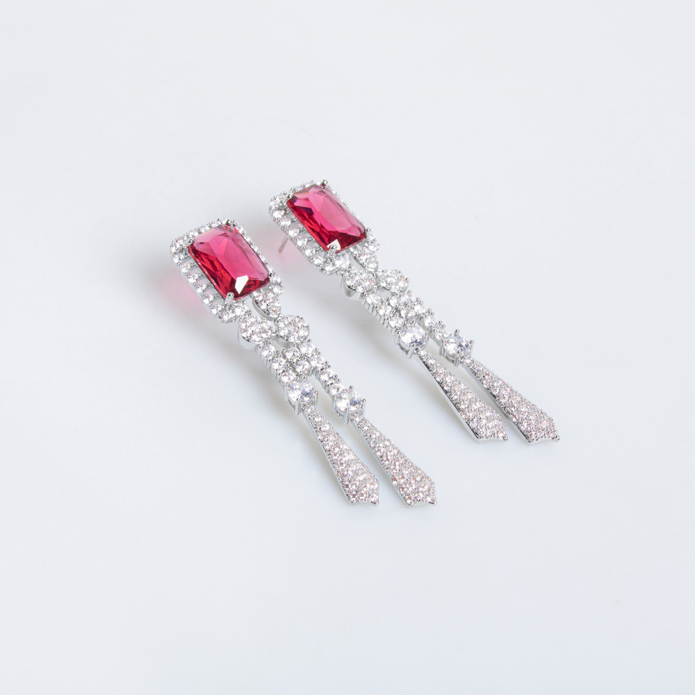 Elegant Simple Wedding Necklace Earring Set Zircon Flower Jewelry Accessories For Dress Silver Needle Tassel Decorations