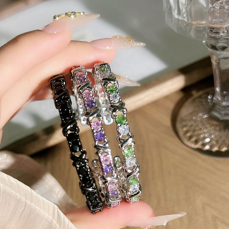 New Style Exquisite Colored Diamond Zircon Inlaid Cross Bracelet For Women Niche Design Genderless Style Versatile Light Luxury Bracelet