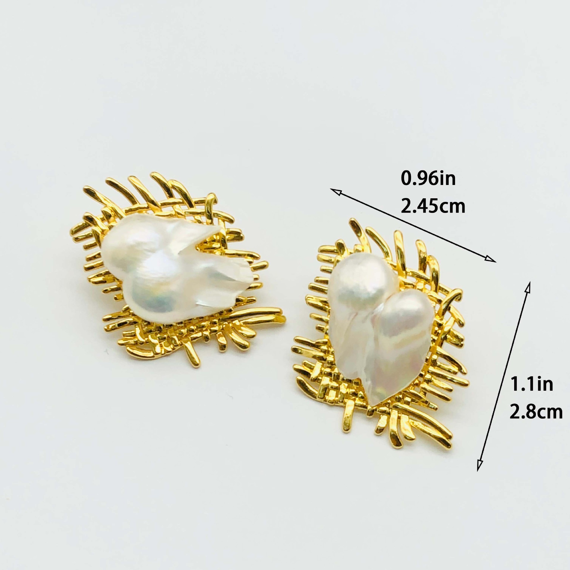 Fashionable Baroque Pearl Stud Earrings Natural Freshwater Women's Elegant Classic Versatile Design Geometric Pattern Jewelry