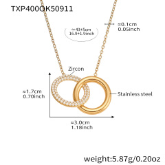 TXP400- Gold Double Ring Necklace 43+5cm