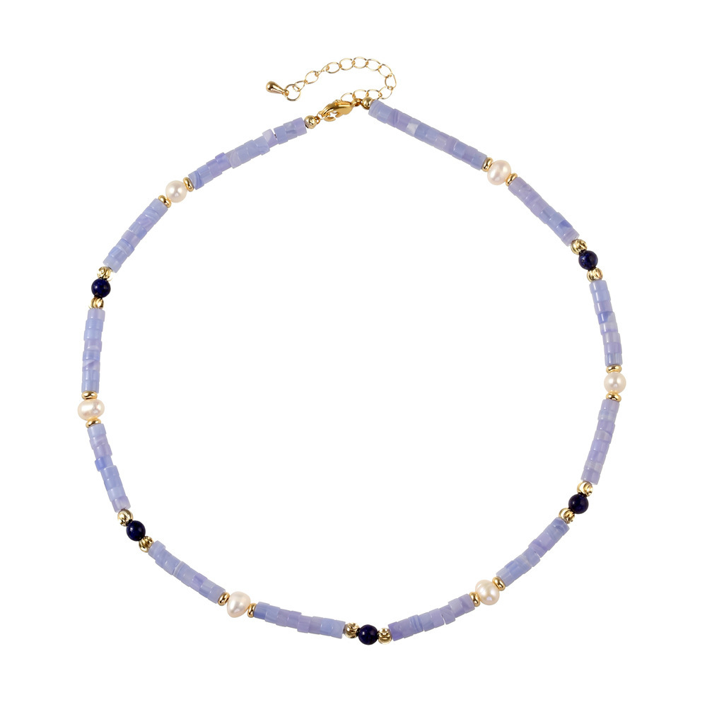 New Chinese Style Geometric Design Purple Agate Freshwater Pearl Women's Necklace Versatile High-End Fashion Clavicle Chain