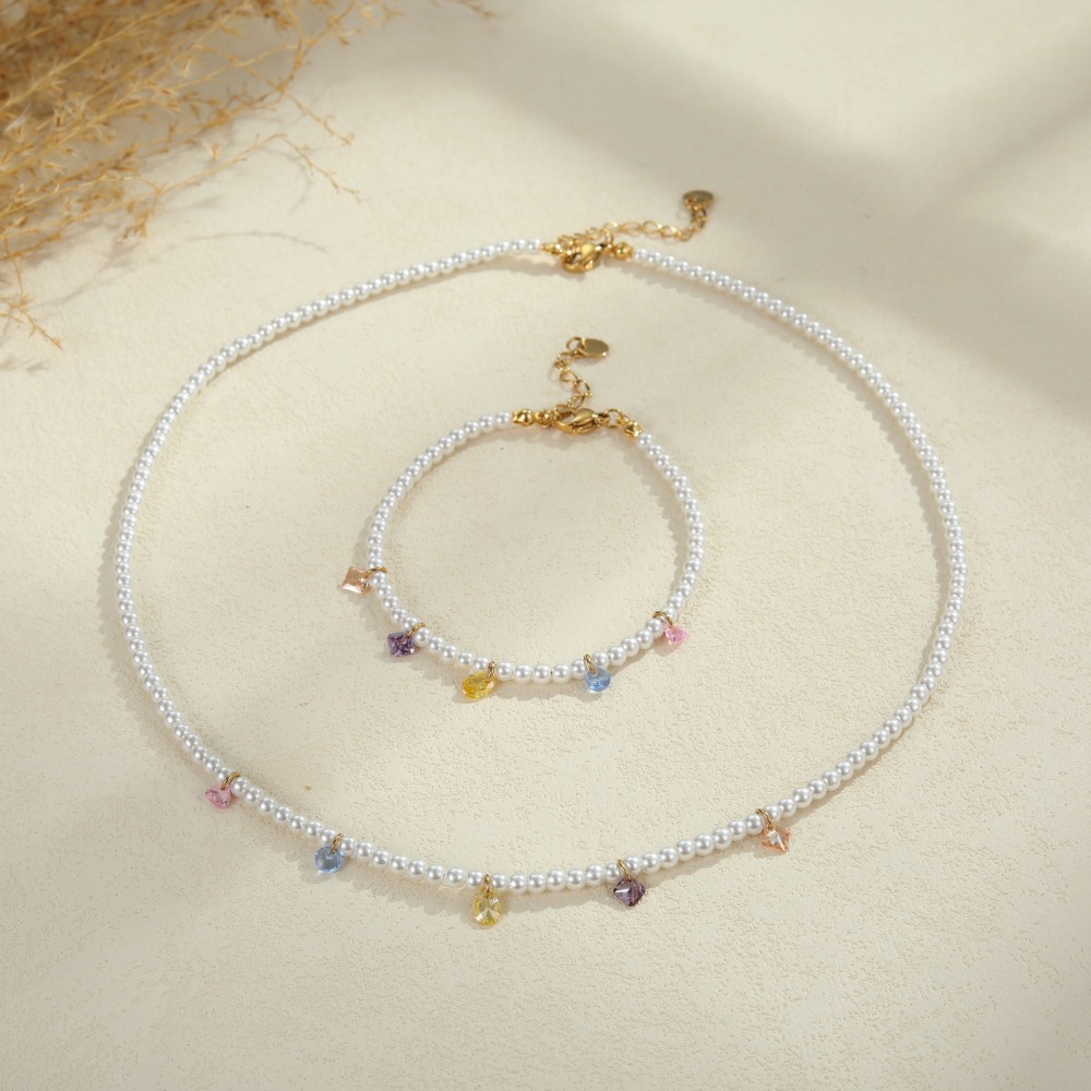 Fashionable Versatile Heart Shaped Necklace With Small Beads Luxury Feelings Jewelry Accessories For Women Geometric Pattern Stainless Steel