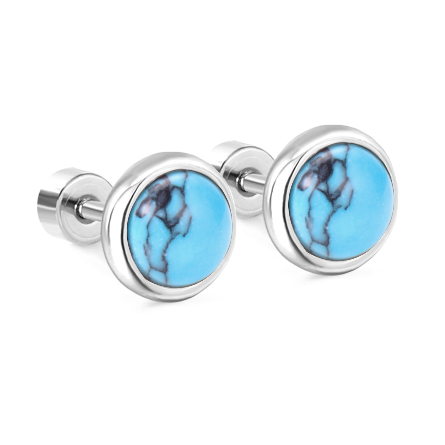 Fashionable Stainless Steel Turquoise Ear Cuff Simple Elegant Screw Back Earrings Women's Geometric Pattern Round Plating Jewelry