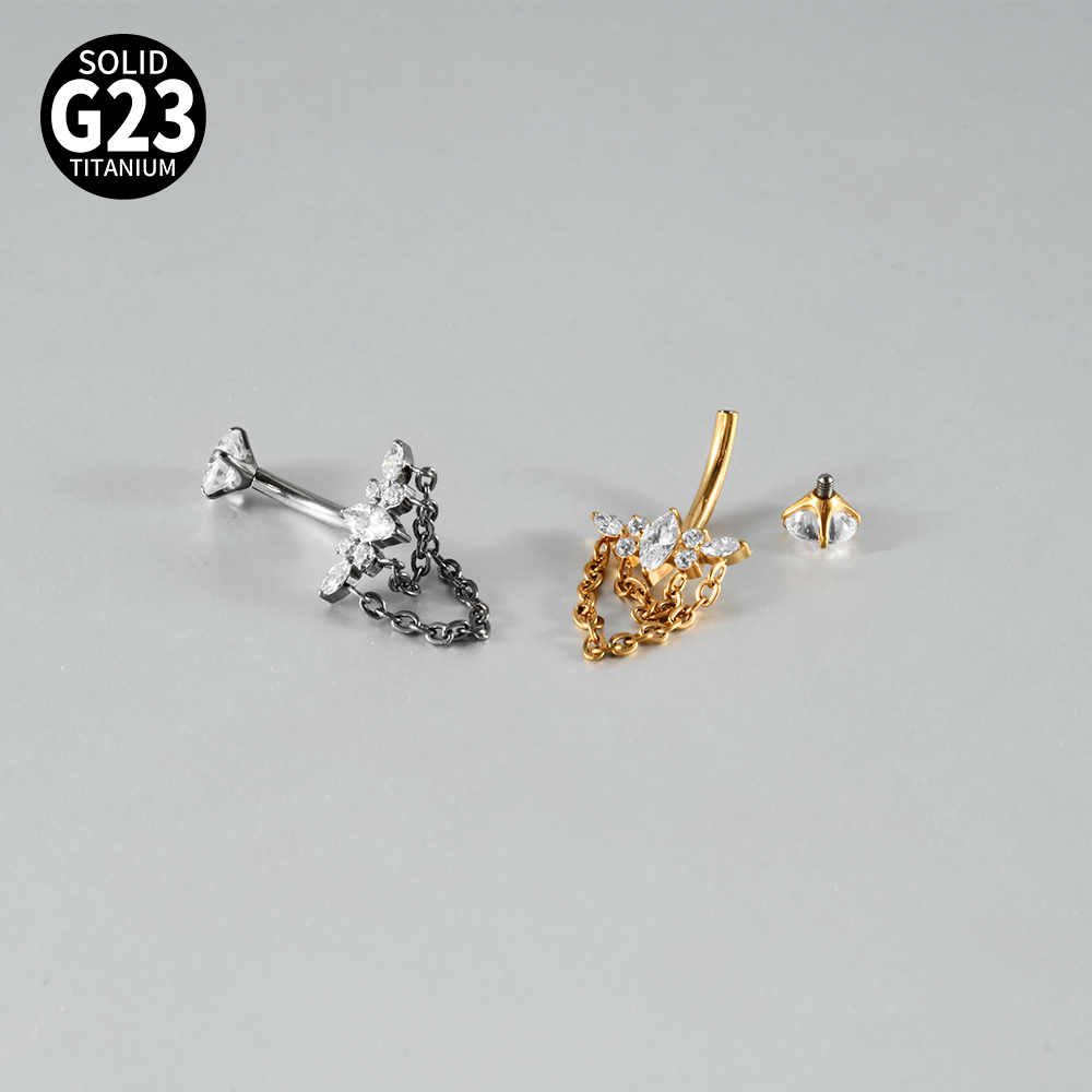 Titanium Belly Button Piercing Belly Button Ring Zircon Hanging Chain Multiple Horse Eye Pendant Internal Teeth Belly Button Nail Body Piercing Jewelry Accessories