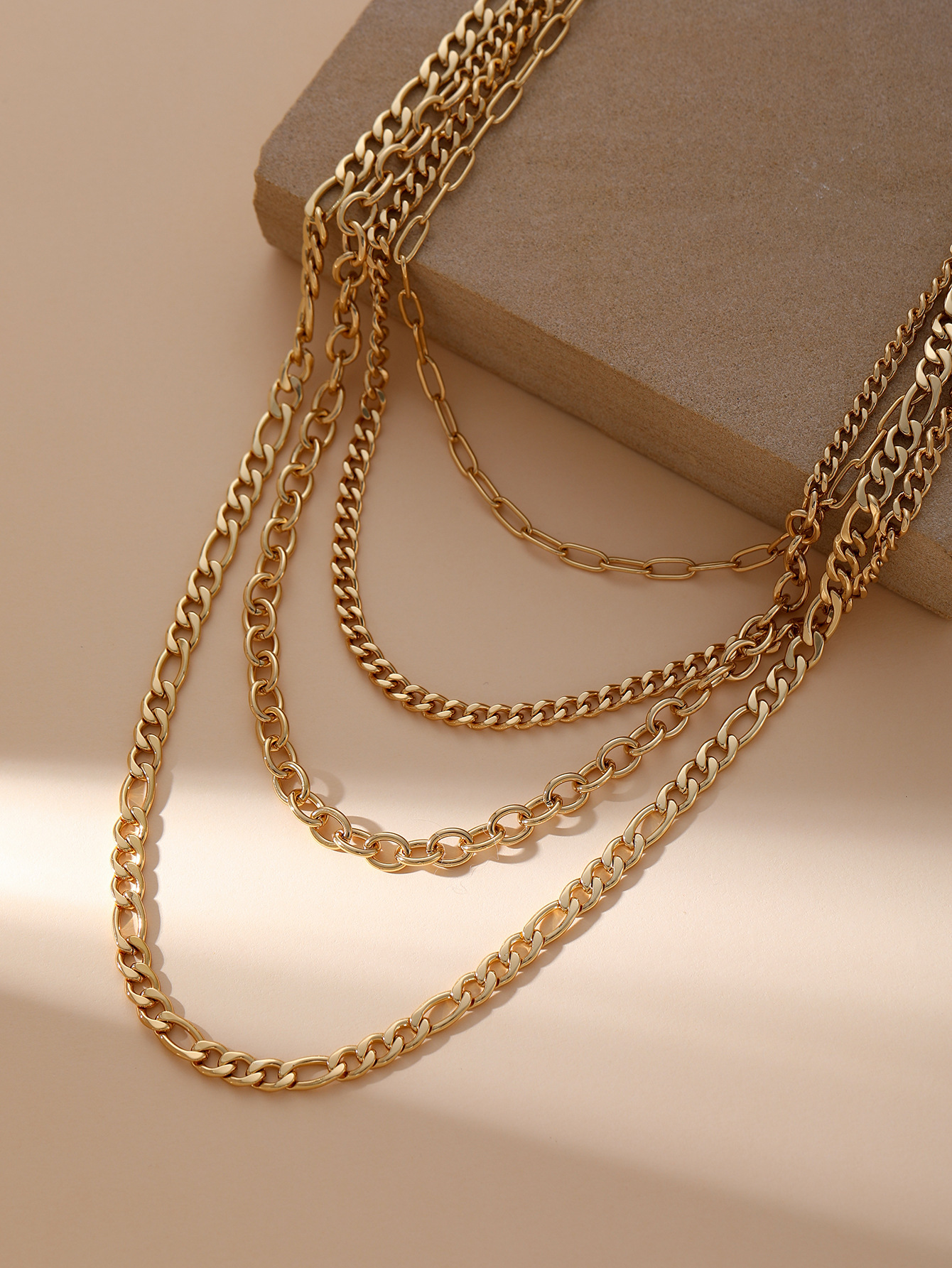 Amazon Cross-Border New Multi-Layer Cuban Paperclip Chain Necklace UV Electroplated 18K Real Gold Fashion Versatile Geometric Collarbone Chain Necklace