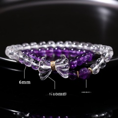 Natural 5A Amethyst White Crystal Bow Double Circle Bracelet