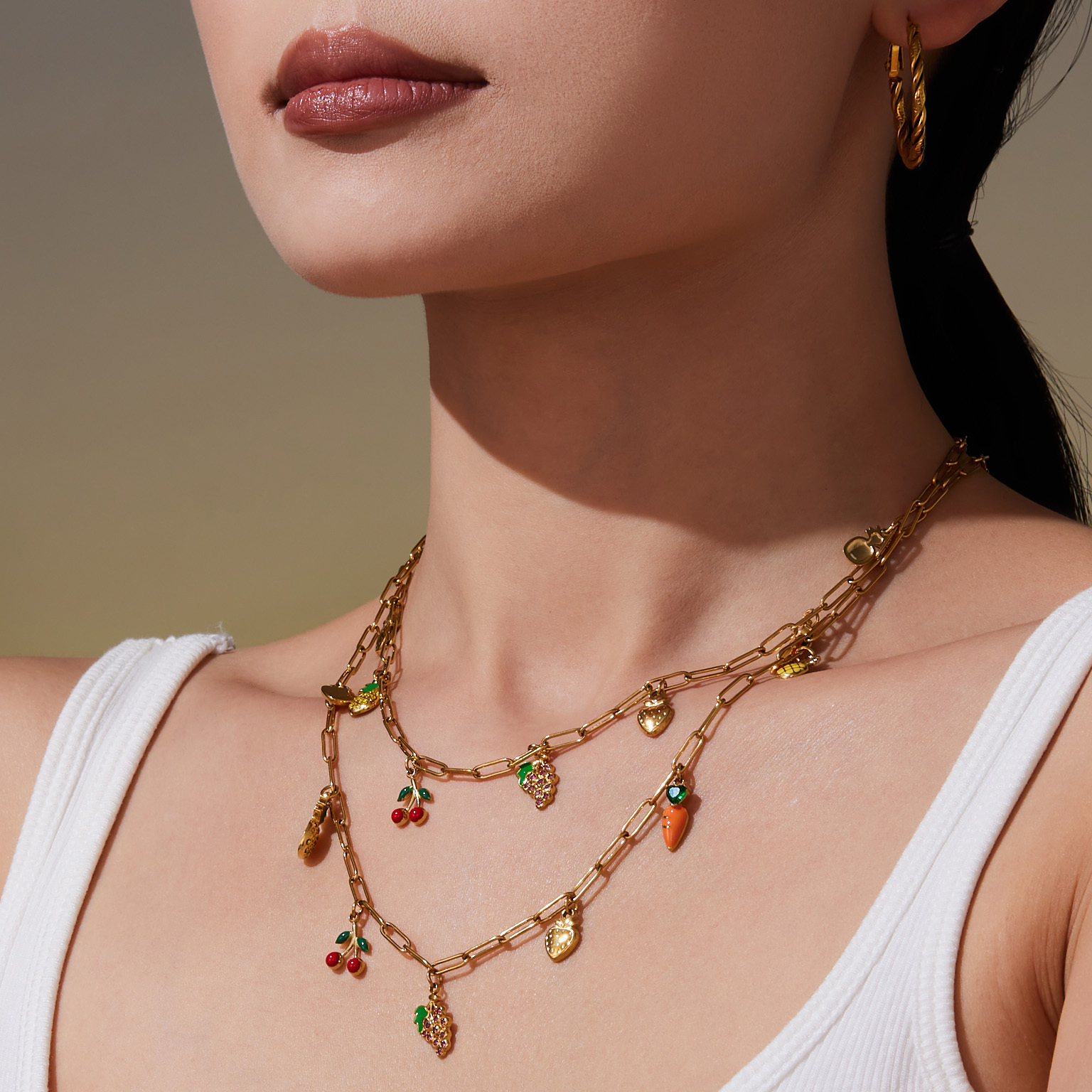 Stainless Steel DIY Multi-Accessory Fruit Pendant Necklace Bracelet Anklet Grape European And American Fashion Versatile Ins Jewelry Set