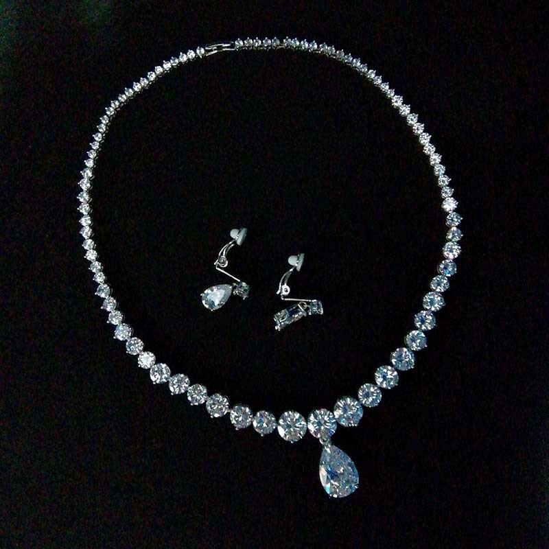 Hot-Selling Necklace Water Drop Zircon Earrings Set Bridal Jewelry Birthday Party Banquet Accessories Wholesale