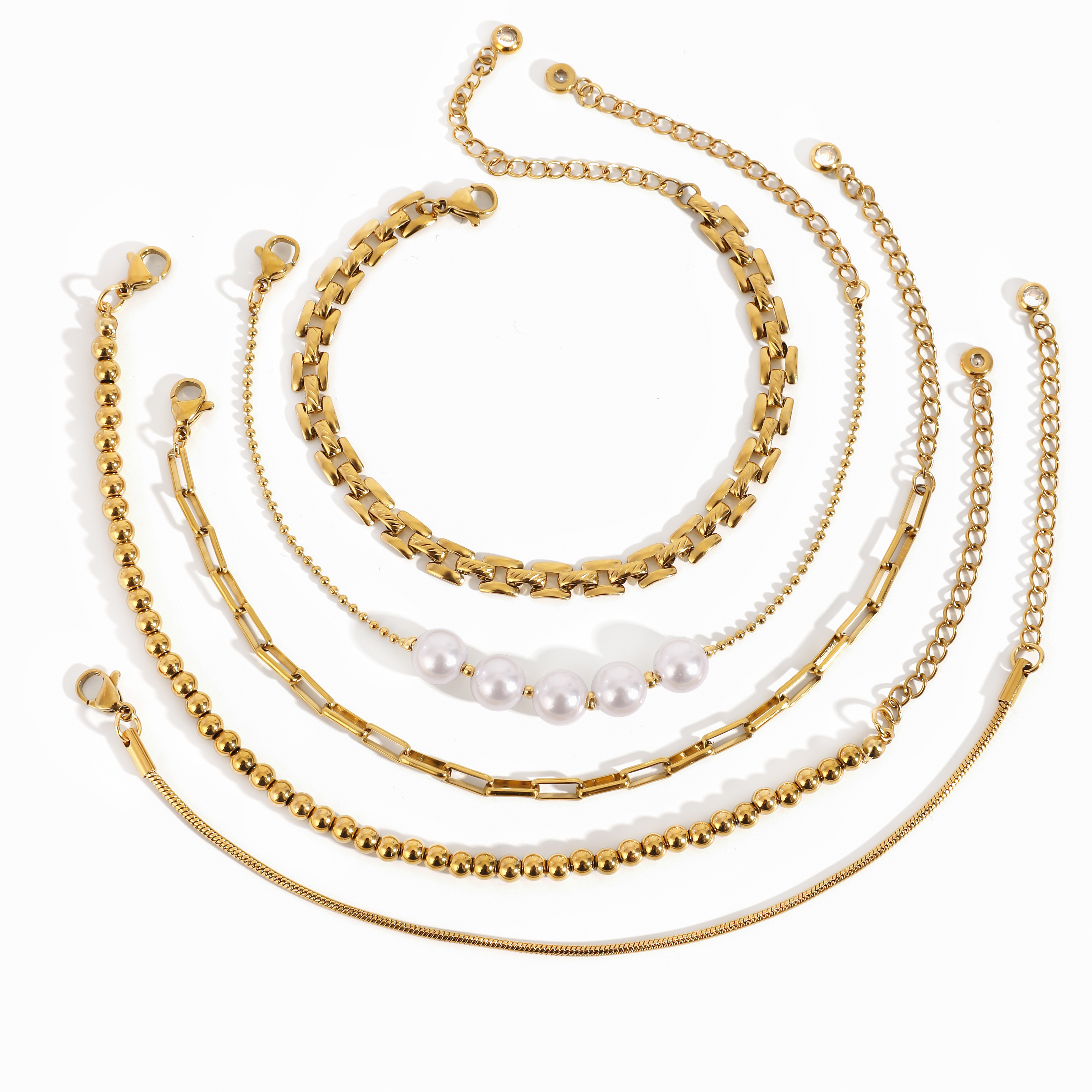 Simple Style Classic Style Solid Color 304 Stainless Steel 18K Gold Plated Cuban Link Chain Curb Chain Ball Chain Twisted Rope Chain Bracelets In Bulk