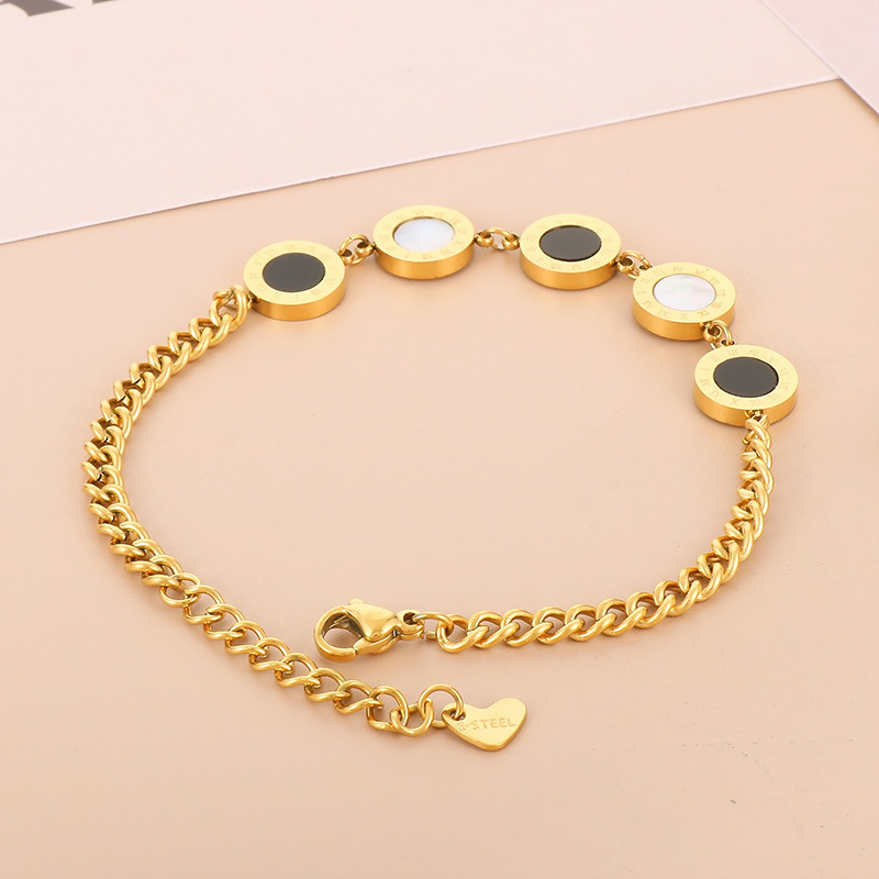 304 Stainless Steel Color Block PVD Coated 18K Real Gold Plated Simple Style Classic Style Waterproof Non Tarnish Plating Bracelets