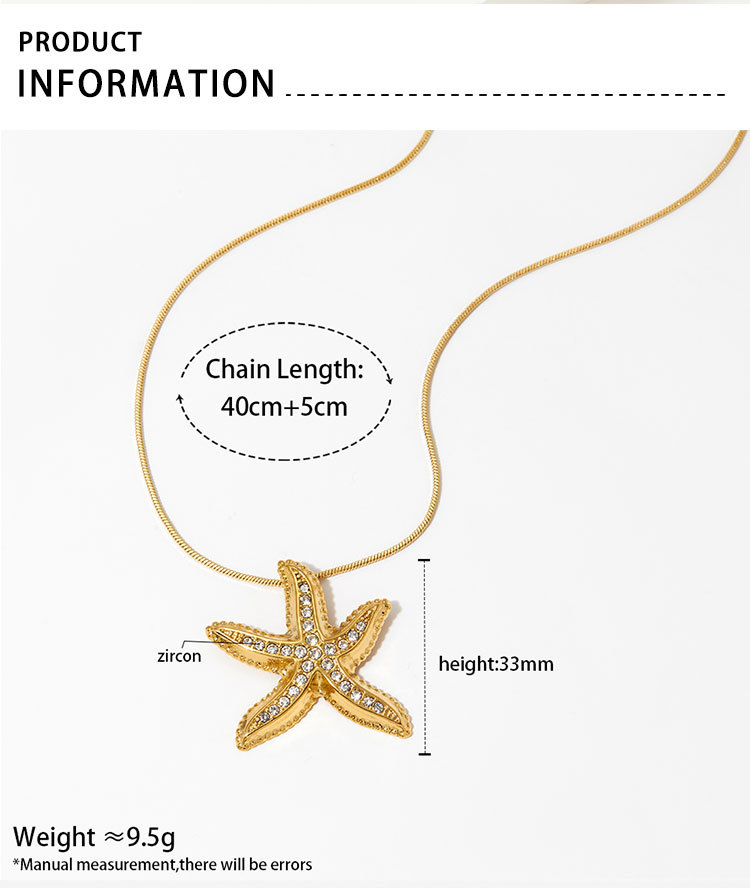 Real Gold Plated 316 Stainless Steel  Ion Plating (IP) Starfish Waterproof Non Tarnish Marine Style Beach Cable Chain Earrings Necklace For Women's