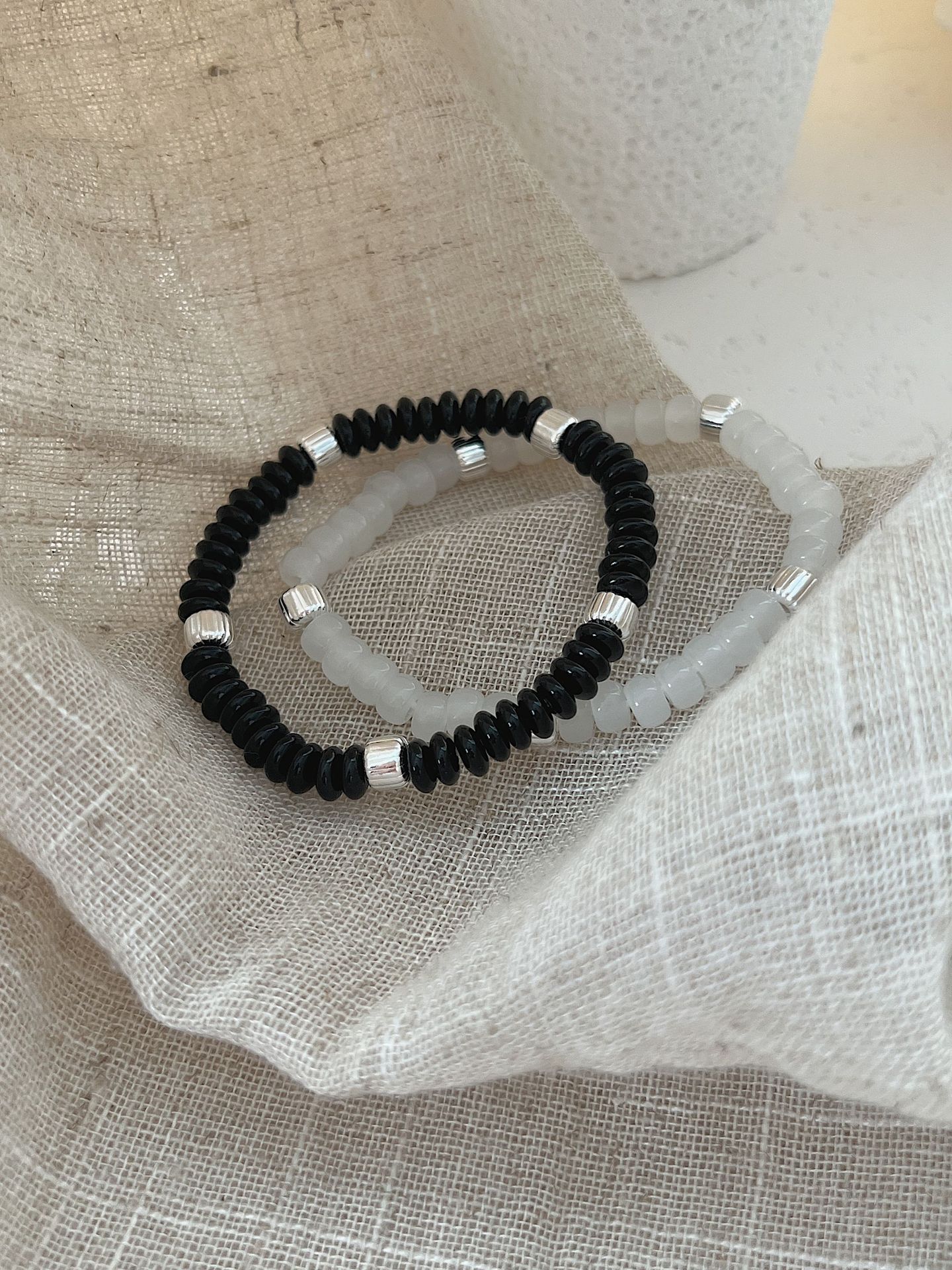 New Natural Stone Agate S925 Pure Silver Beaded Elastic Colorful Fashionable Macaron Hand Bracelet New Style Women's Accessory