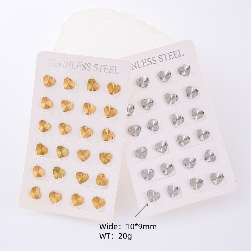 1 Set Retro Classic Style Heart Shape 304 Stainless Steel Ear Studs