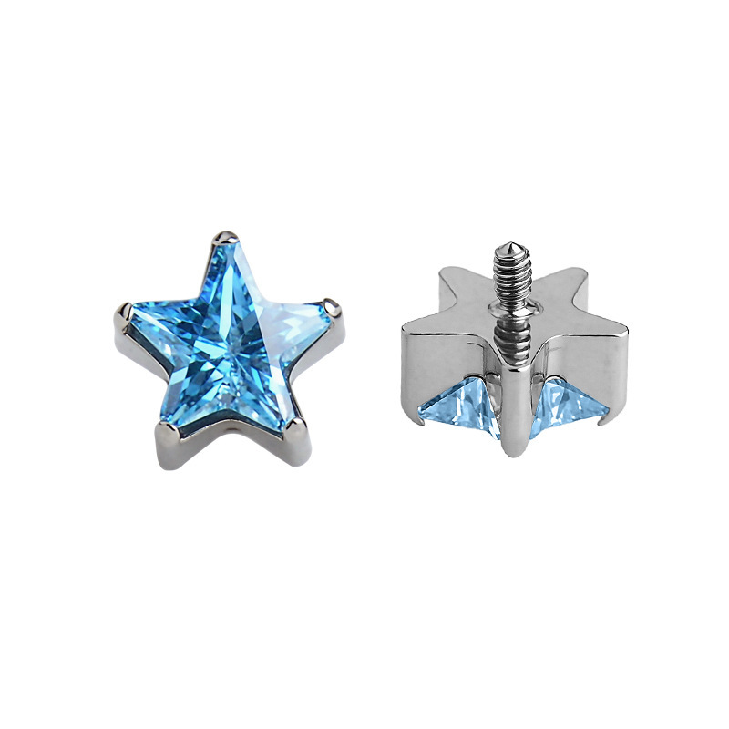 Fashion Titanium Alloy Pentagram Lip Stud Women's Shiny 5A Zircon Earrings Multifunctional Jewelry Accessories Electroplated (Including Color Retention Layer)