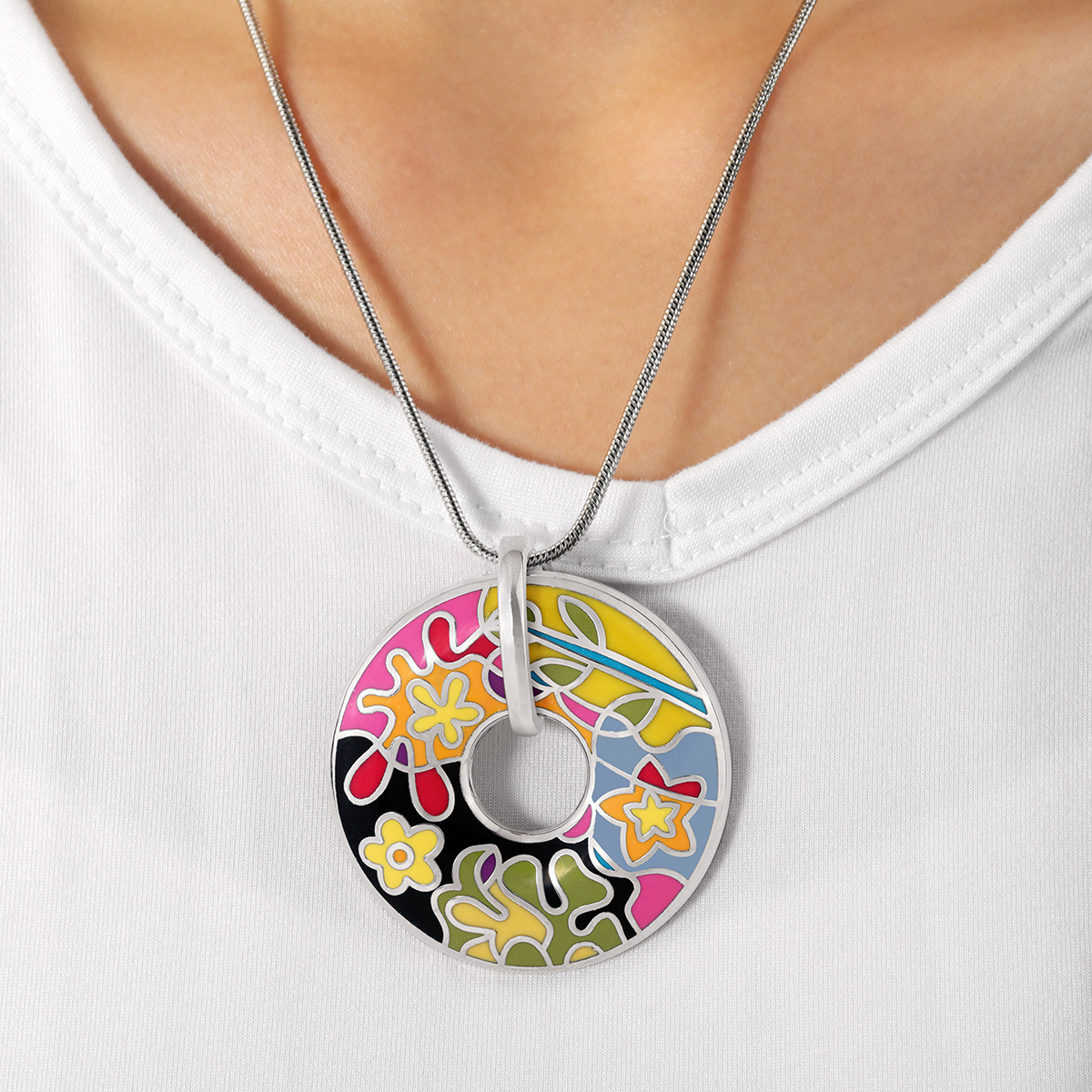 Simple Fashion Enamel Color Necklace  Niche Design Donut Necklace Copper Plated Gold Clavicle Chain In Stock